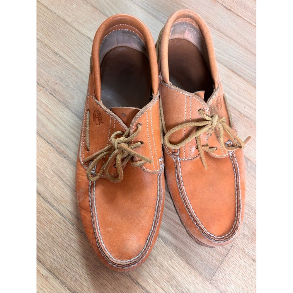 Timberland Men’s Handsewn Leather Camp Moc Boat Shoes Vibram Lug Sole 11.5